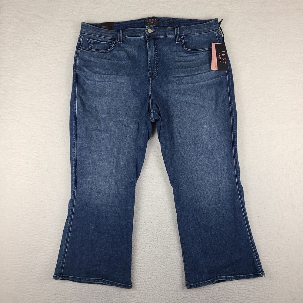 7 For All Mankind Jen7 Jeans Womens 20 Blue Cropped Kick Dark Wash Denim NWT NEW